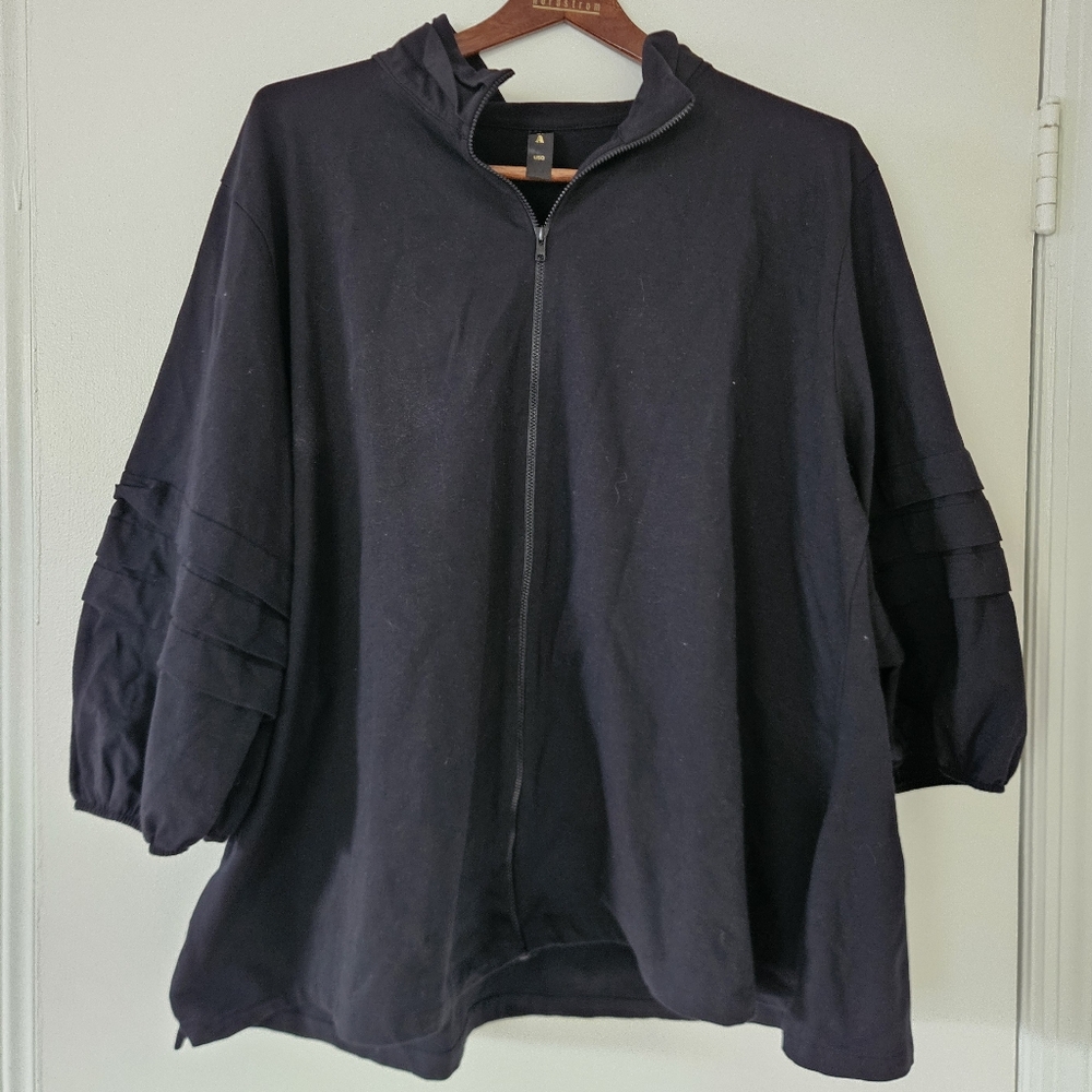 ELA USA Womens Jacket 1X Puff Sleeve Zip Lagenlook Balloon Sleeve Relaxed Artsy